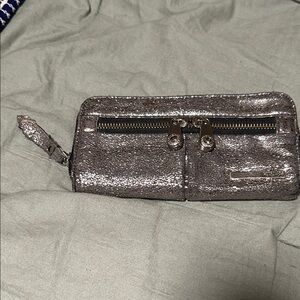 Keneth Cole Metallic Silver Wallet with Zipper Detail